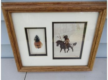 Native American Print With Arrowhead Signed