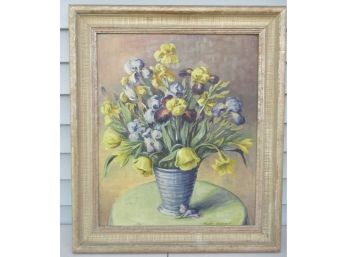 Large Framed Oil Painting - Flowers Signed Ellen Addison