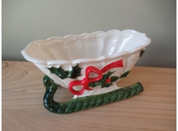 Vintage Lefton Ceramic Christmas Sleigh Planter / Candy Dish