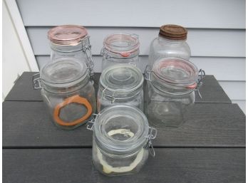 Lot Of 7 Lidded Glass Jars