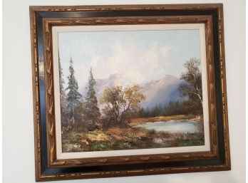 Vintage Signed Landscape Oil Painting On Canvas
