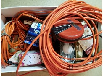 Box Full Of Extension Cords, Timers, Outlets