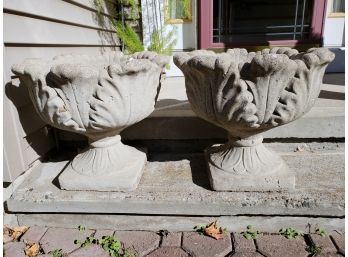 Pair Of Cement Urns 19 X 16.5