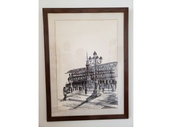 Vintage Ink On Paper Signed Cityscape Mexico 1964