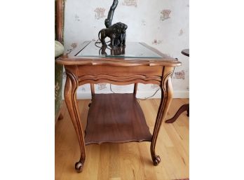 Beveled Glass Walnut End Table