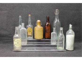 Various Lot Of Ten Antique Glass Bottles