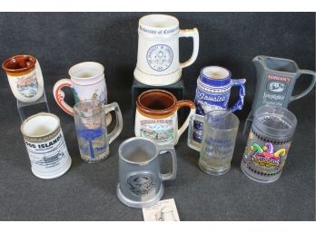 Vintage Selection Of Novelty Steins And Glasses From New Orleans, UConn, Niagara Falls, Disneyland, Etc.