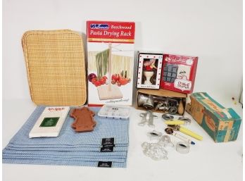 Kitchenware Mixed Lot - Placemats, Pasta Rack, Vintage Cookie Cutters & More