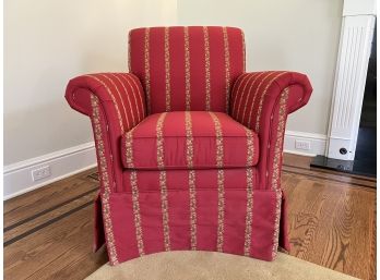 Simply Dashing Red Upholstered And Floral Decorated Ethan Allen Arm Chair