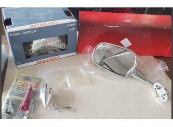 Two New In Box Auto Parts - Sylvania Halogen H6054 Headlamp & A Side Door Rear View Mirror