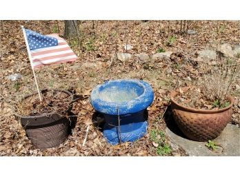 Three Vintage Outdoor Large Planters - One Cement