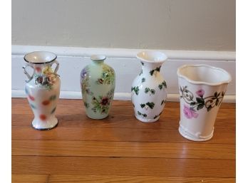 Lot Of Four Lovely Painted Ceramic Vases