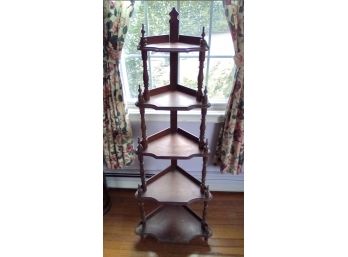 Antique 5 Tiered Wood Corner Curio Shelf