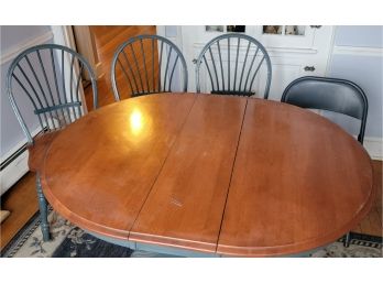 Beautiful Bois Kennebec Blue & Natural Tones Dining Table With Two Leaves & Four Chairs