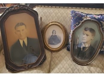 Lot Of 3 Wonderful Framed Antique Ancestors' Portraits