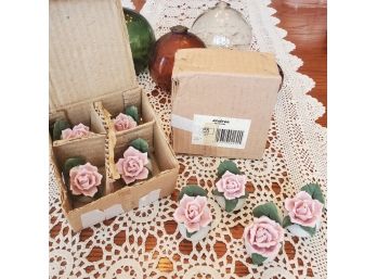 8 Lovely Petite Pink Rose Capodimonte Decoration Flowers