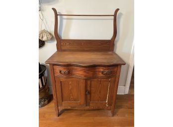 Antique Oak Dry Sink Dresser With Towel Rack And Original Hardware