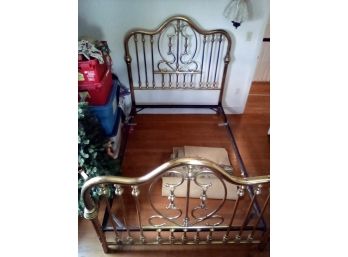 Vintage Beautiful Brass Head And Foot Board With Matttress Frame Installed