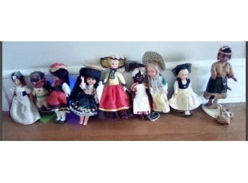 9 Vintage International Doll Collection Of 6-7 Inch Dolls With Sleep Eyes