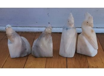 Four White Marble Bird Sculptures / Bookends