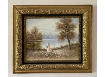 Lovely Victorian Oil On Canvas Hand-signed By Artist S. Farrow & With Original Wooden Frame