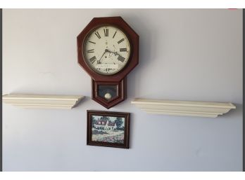 Six Wood Wall Shelves - Painted White / Stained Brown -For Displaying Items & With Plate Grooves