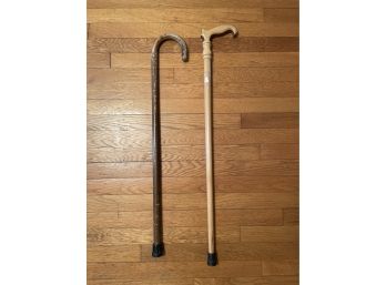 Two Vintage Wooden Walking Sticks / Canes