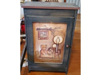 Adorable Wood Stained Folk Art Teddy Bear Country Cabinet Is Hangable On Your Wal