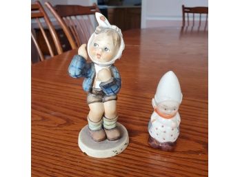 Pair Of Vintage Hummel Goebel Figurines - #217 Boy With Toothache & One Salt Shaker