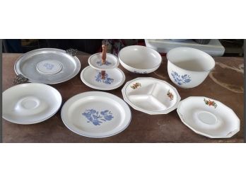 Eight Large Yorktowne Or Holiday Pfaltzgraff Serving Plates & Bowls