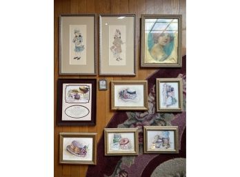 Lot Of Ten Vintage Framed Fashion Inspired Prints