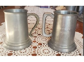 Two Vintage Pewter Beer Mugs With Glass Bottoms 1969