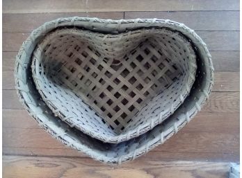 Two Roomy Vintage Nesting Heart Shaped Baskets