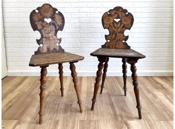 Victorian Floral Decorated Hall Chairs - A Pair