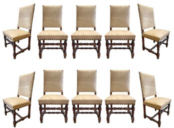 Antique Jacobean Style Side Chairs - Set Of 10