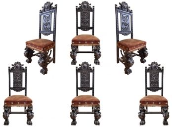 Antique Spanish Renaissance Revival Gryphon Chairs - Set Of 6