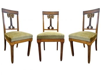 Antique Burl Finish Chairs With Carved Ram Head Back - A Trio