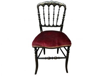 Antique English Chiavari Black Wood And Red Velvet Chair