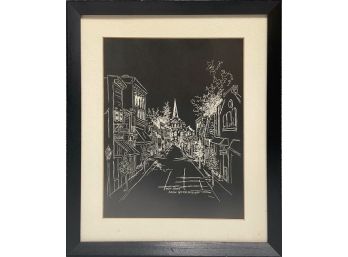 B&W Reverse Etching Print 'Main Street Harbor Springs, Michigan' Dante Melotti Jr.*