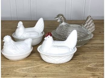 Mid-century Farmhouse Depression Glass Hen Covered Dishes