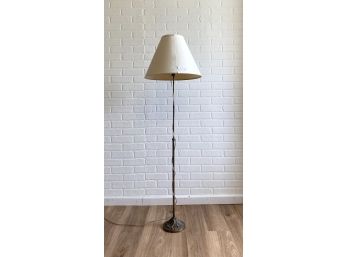 Antique Finish Brass Floor Lamp With Silk Fabric Bell Shade