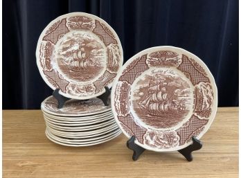 Alfred Meakin Fair Winds Brown Staffordshire Nautical Historical Scenes Plates   2 Of 2