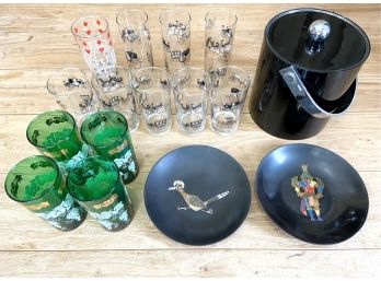Fabulous Retro Barware - Couroc Of Monterey Black Resin Bowls, Highball Glassware, And More!