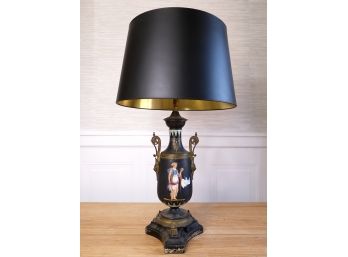 Gorgeous Vintage Urn Style Lamp With Black Shade