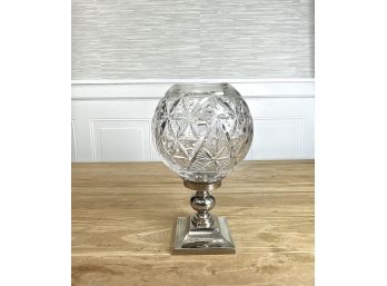 Waterford Brilliant Cut Crystal Orb Candle Holder With Weighted Silvertone Base