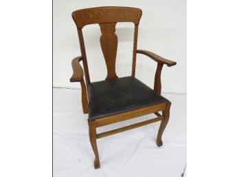 Arts & Crafts Oak Leather Seat Arm Chair - Rich Patina Good Looking Chair