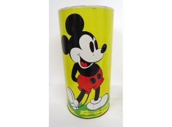 Vintage 1960's/70's Era Mickey And Minnie Mouse, Plus Pluto - Trash Can Tin Litho