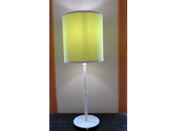 White Metal Lamp With Lime Green Shade - In Working Condition