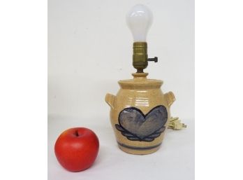 Retro Era Country Stoneware Blue Decorated Table Lamp Bright Cobalt Heart Design