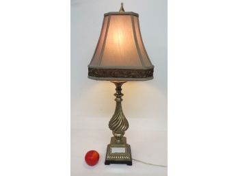 Attractive Hand Decorated Cloth Shade Table Lamp W/Mirrored Base